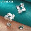 925 Sterling Silver Square Zircon Stud Earrings For Women Party Fashion Jewelry