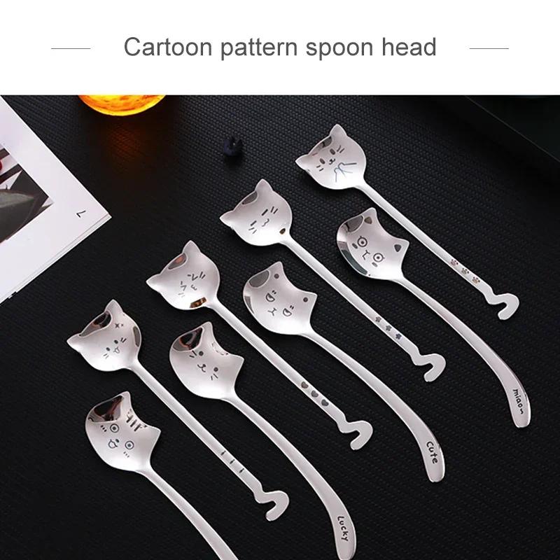 1PCS Funny Tea-Spoon for Coffee Long Tail Cat Coffee Spoon Long Handle Spoon Birthday Gift 304 Stainless Steel Tableware