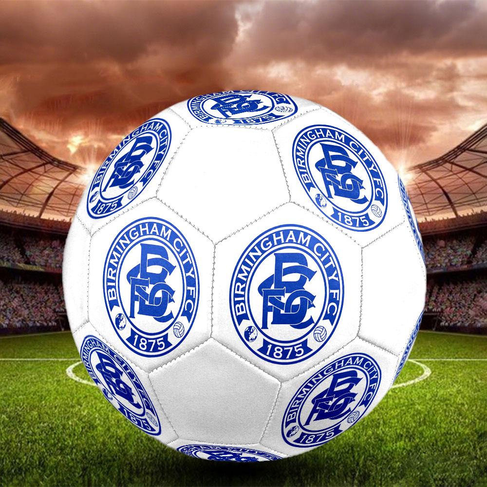 Pallone da calcioBirmingham logo stampato Taglia 5, Cucito a macchina in PVC, Resistente e ad alto rimbalzo, Adatto a tutte le età, Merchandising per tifosi, per partite e uso all'aperto.