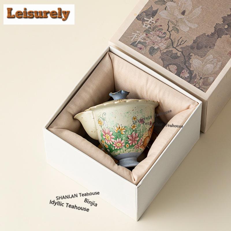 125ml Karamellglasur Blumensammeln Hochhenkel Handliche Teekanne Vintage Teeaufgusskanne Teezubereitungskessel mit Sieb Teeartikel