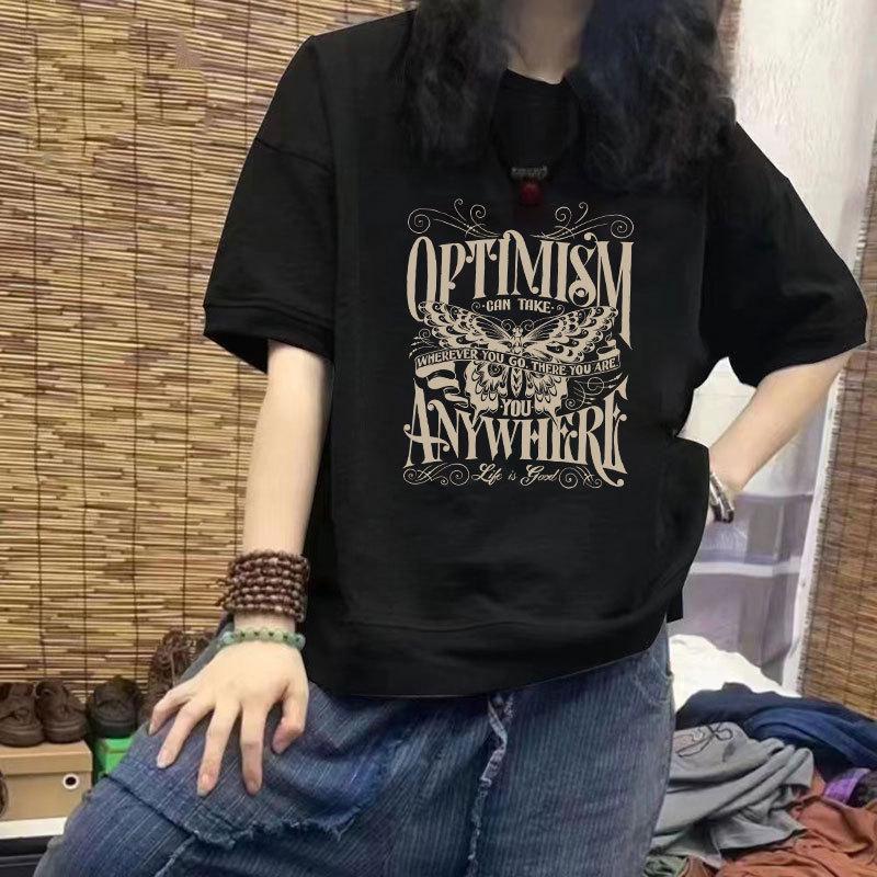 

Women s 100% Cotton Casual Print T-Shirt - Loose Fit, Slimming Design, Short Sleeve, Plus Size M - 85-100 Jin