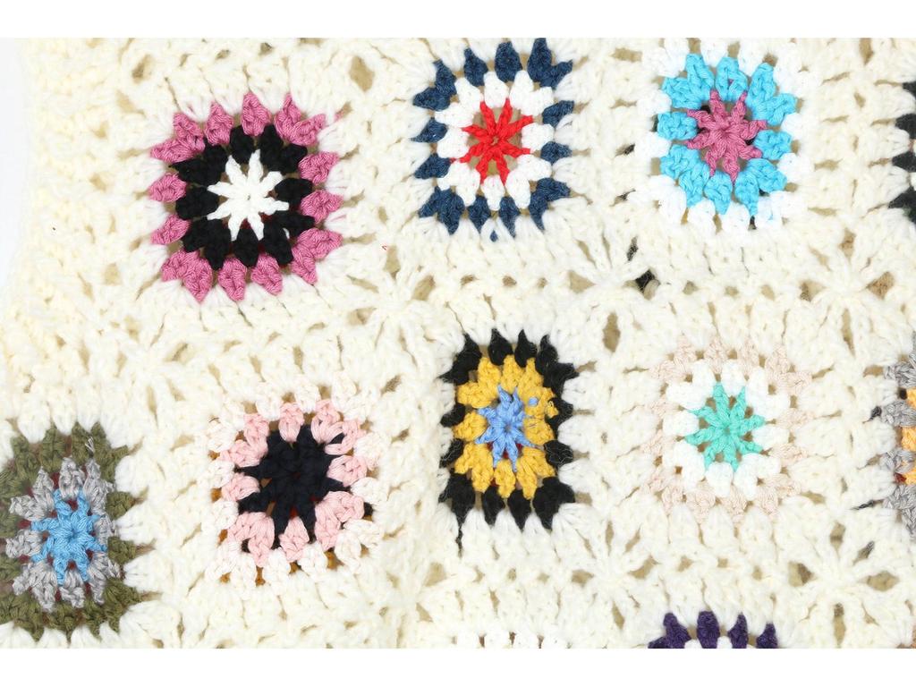 Ethnic Style Rainbow Color Block Crocheted Knit Vest - Cute French Sleeveless Tank Top