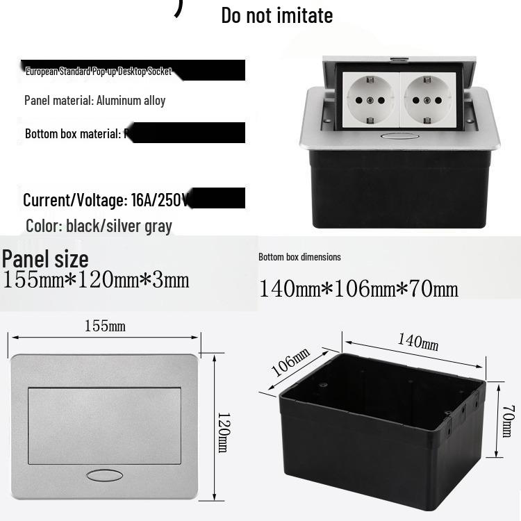 Recessed Pop-up Desktop Power Socket with Network and Euro/French/German Connections.