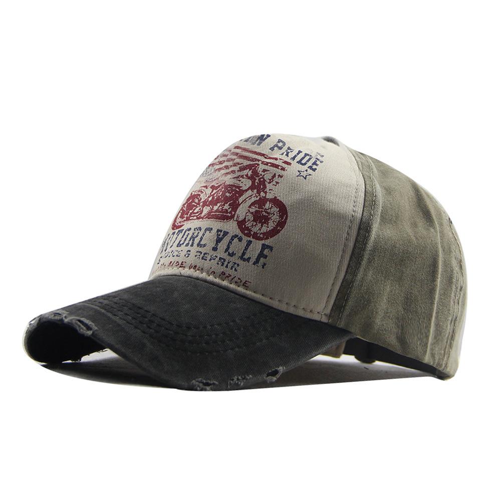 Motorcycle Print Baseball Cap Letter Pattern Printing Distressed Retro Hip-Hop Cap Mountaineering Running Cycling Sports Cap