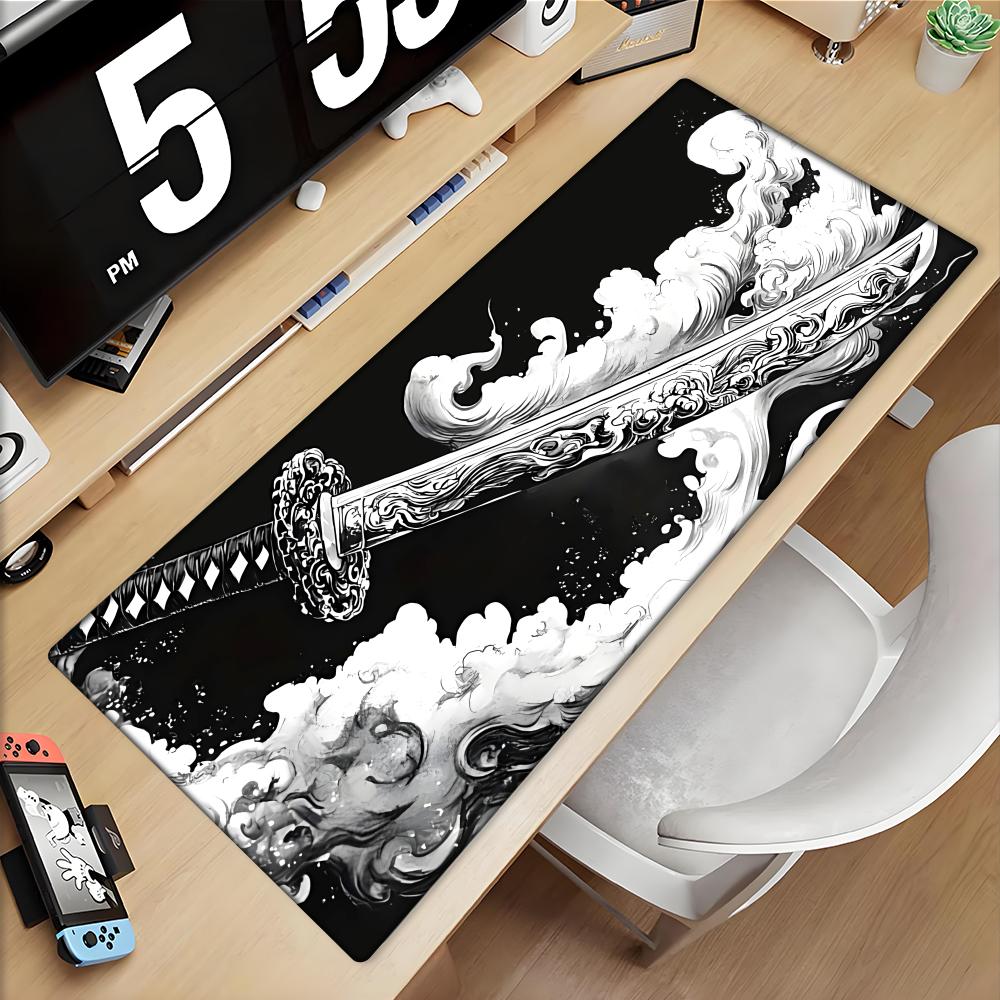 Samurai sword Black and White Mousepad Anime Computer Accessories Mouse Pad Office Laptop Desk Mat Carpet Gaming Gamer Playmat