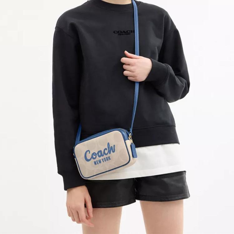 Coach Jamie 19 Logo Print Canvas Camera Bag Women Shoulder Bag White Blue CAB09-IMXIG