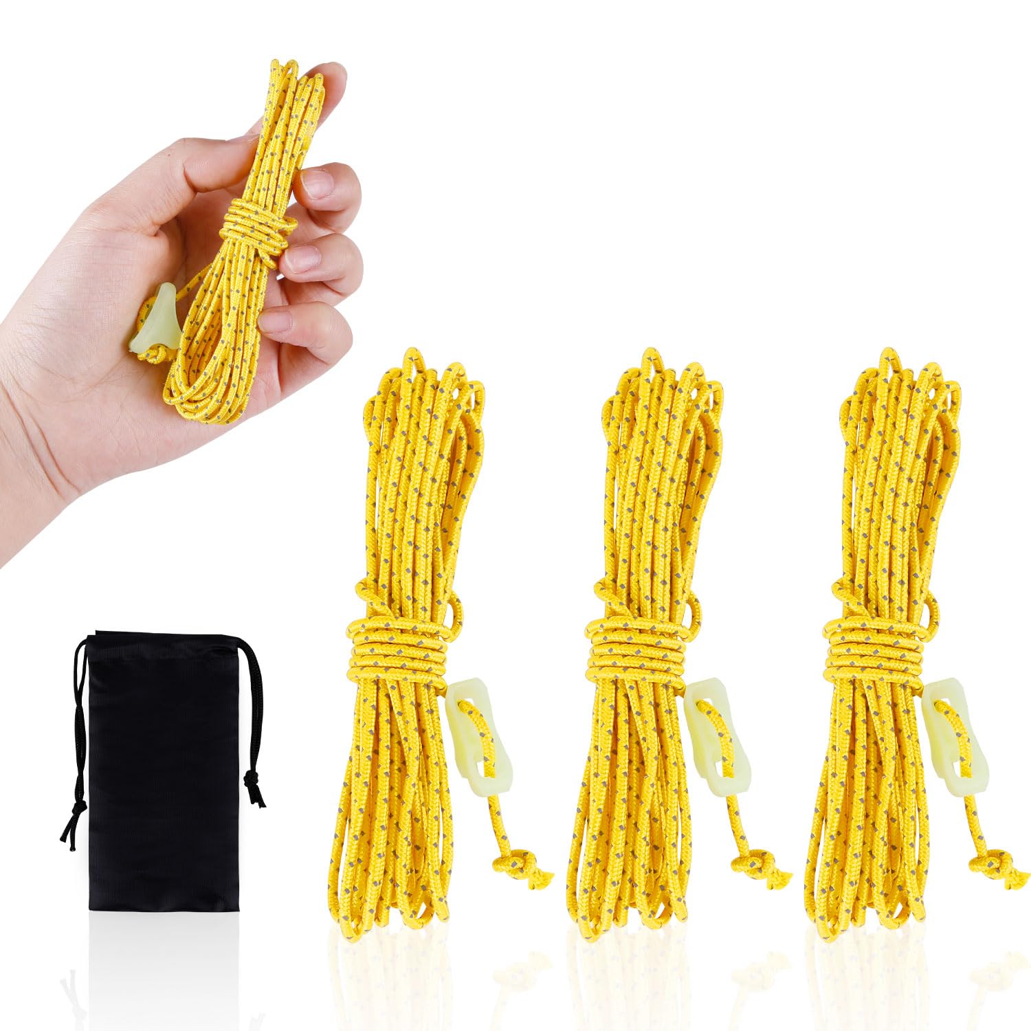 

Guy Rope, Tent Rope, Dyneema Tarp Rope, 2mm Thick, 330KG Load Capacity, High-Strength Material, Reflective, Luminous, with Adjustable Hooks, Lightweig