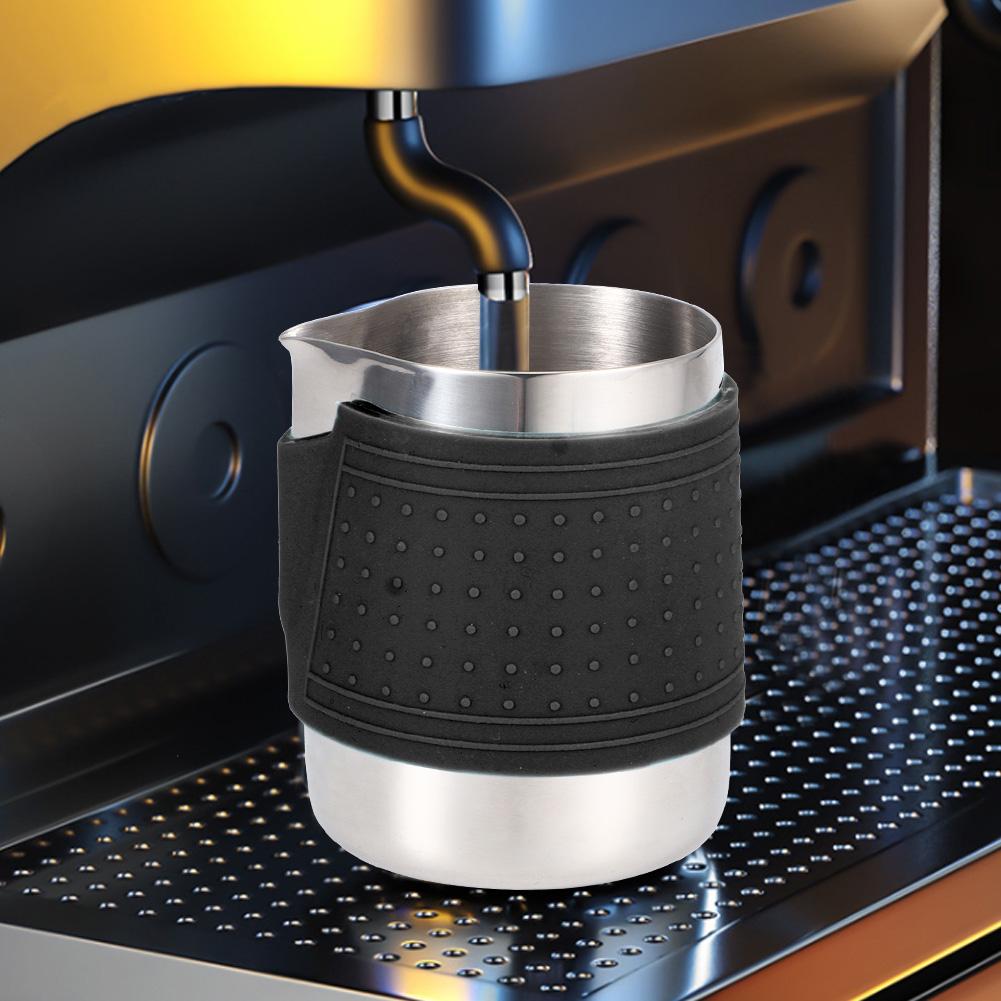 350ml Stainless Steel Milk Frothing Cup Anti-Scald Silicone Coffee Pitcher for Latte Art Making(Black )