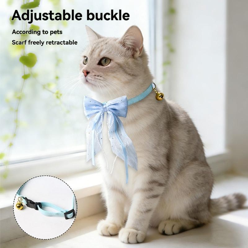 Stylish Fabric Puss Collar Necklace Adjustable Length And Decorative Bowknot Pet Neckband For Small Medium Pet
