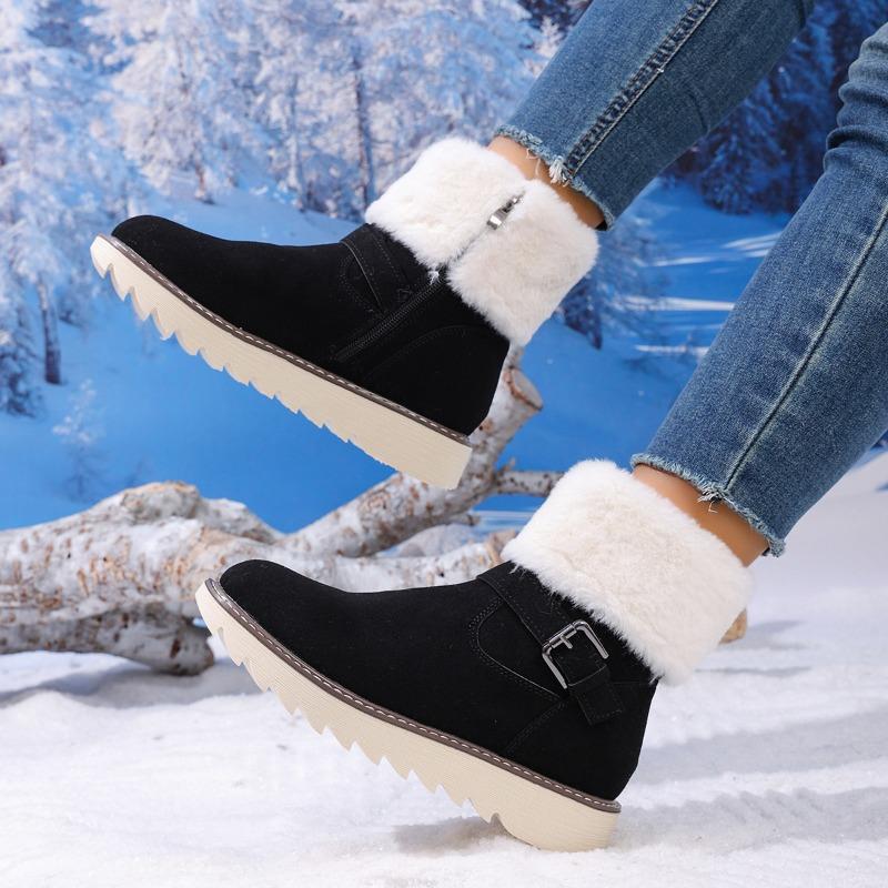 Warm Snow Boots Women's Winter 2025 New Belt Buckle Side Zipper Plus-size Fleece Cotton Shoes