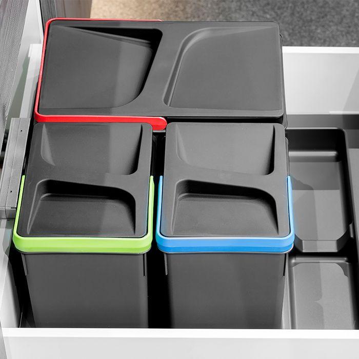 Emuca poubelles pour tiroir de cuisine recycle, hauteur 216, 1x12, plastique gris antracite, plastique.