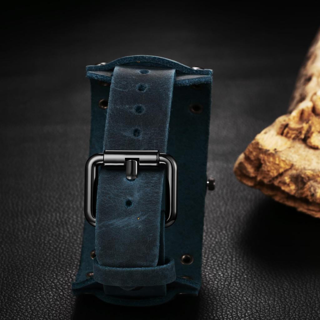 Ceas cu curea din piele cu stil Rock Punk Antich, Impermeabil, Analog-Quartz, cu Piele Autentică, Ceas de Modă pentru Motocicliști, Cadou Perfect pentru și Zi Bărbați