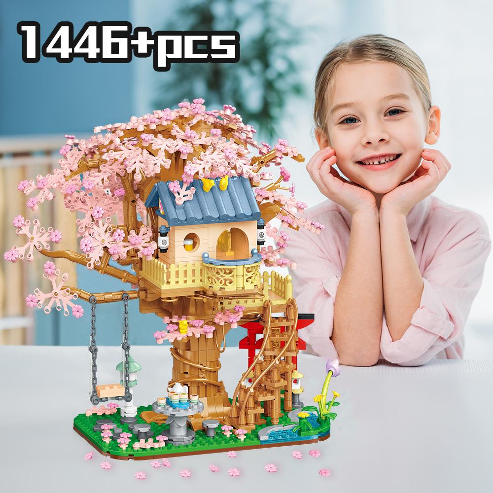Nice! Ideas 2 In 1 Cherry Blossom Mini Romatic Tree House Building Sets for Girls Blocks Cherry Flower for Adult Birthday Gifts