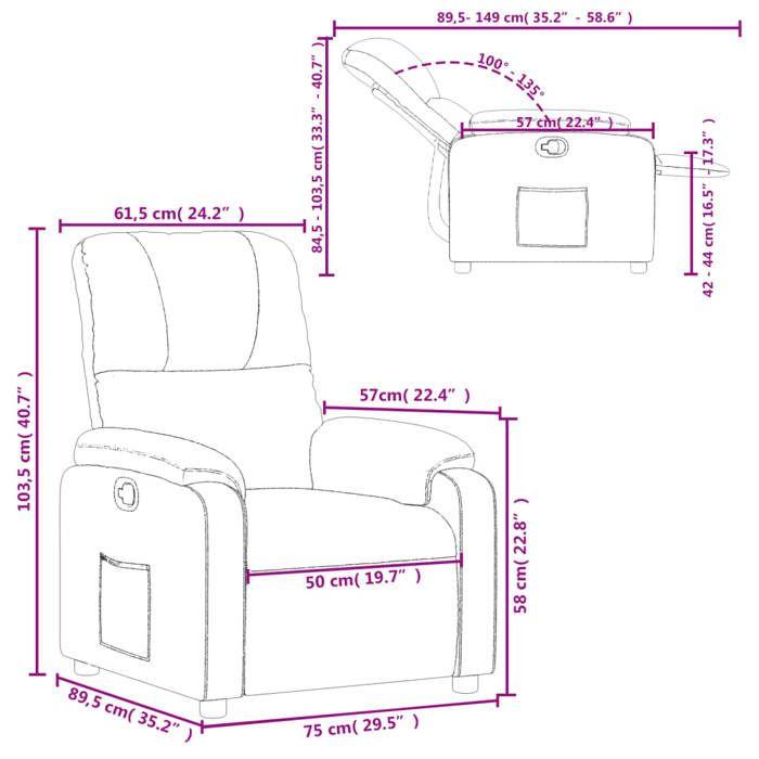 VidaXL Fauteuil Inclinable, Chaise de Relaxation, Siège avec Accoudoirs et Dossier, Fauteuil TV de Salon, Moderne, Gris 373450