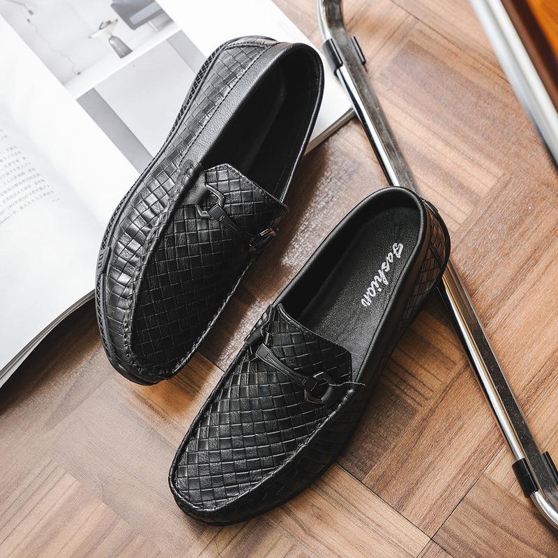 Doudou Shoes Men's Woven Pattern Men's Casual Leather Shoes New High-end Lazy