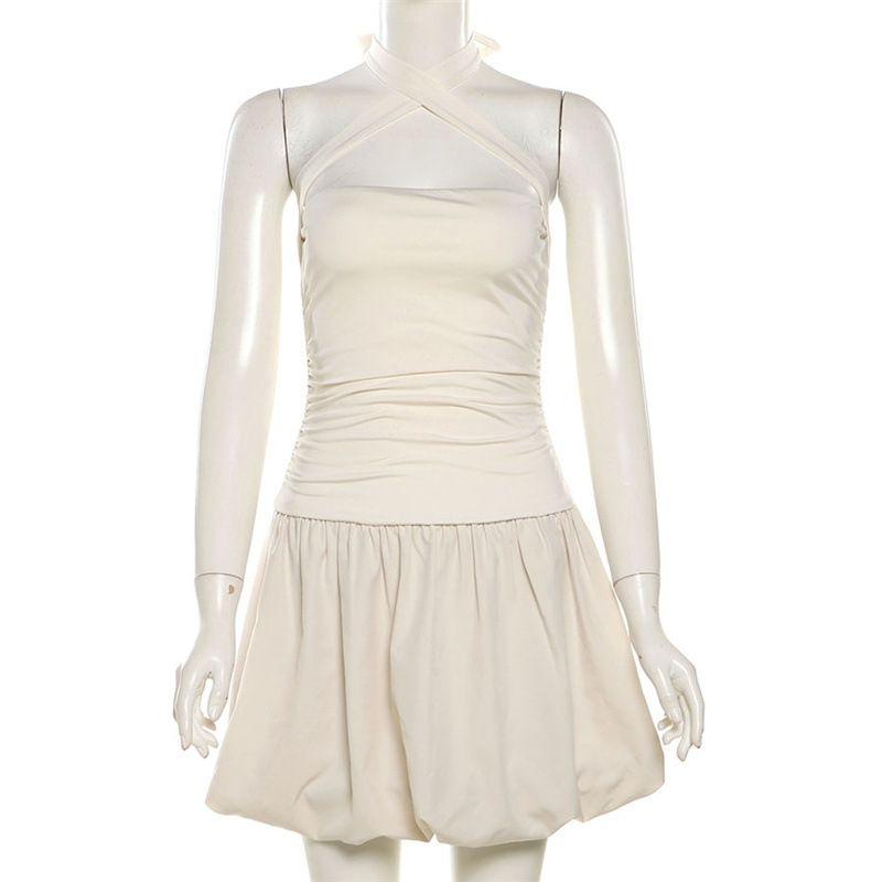 Elsa Fashion Ins New Sexy Sexy Short Bud Skirt Pure Color Close-Fitting Chest Wrap Halterneck Niche Dress