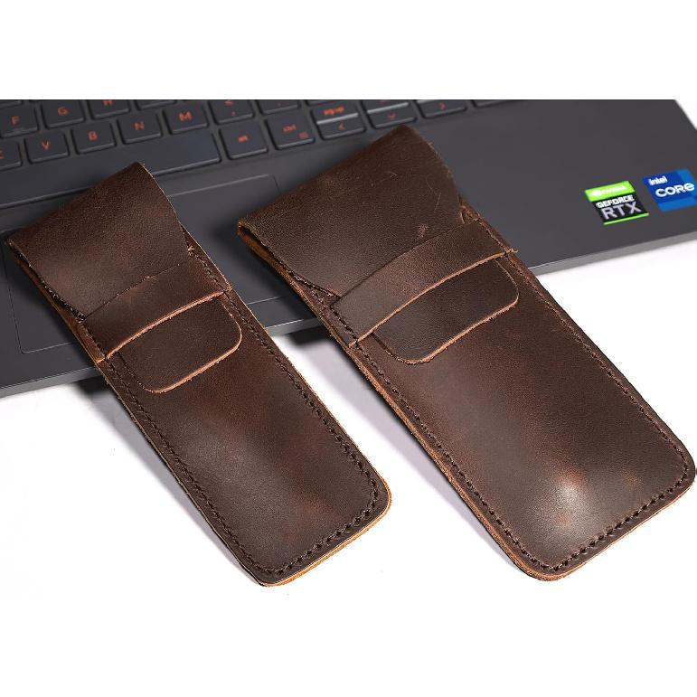 DK86 Leather Pen Case Holder Fountain Multi Pens Pouch Pen Protective Sleeve Cover - Small Coffee