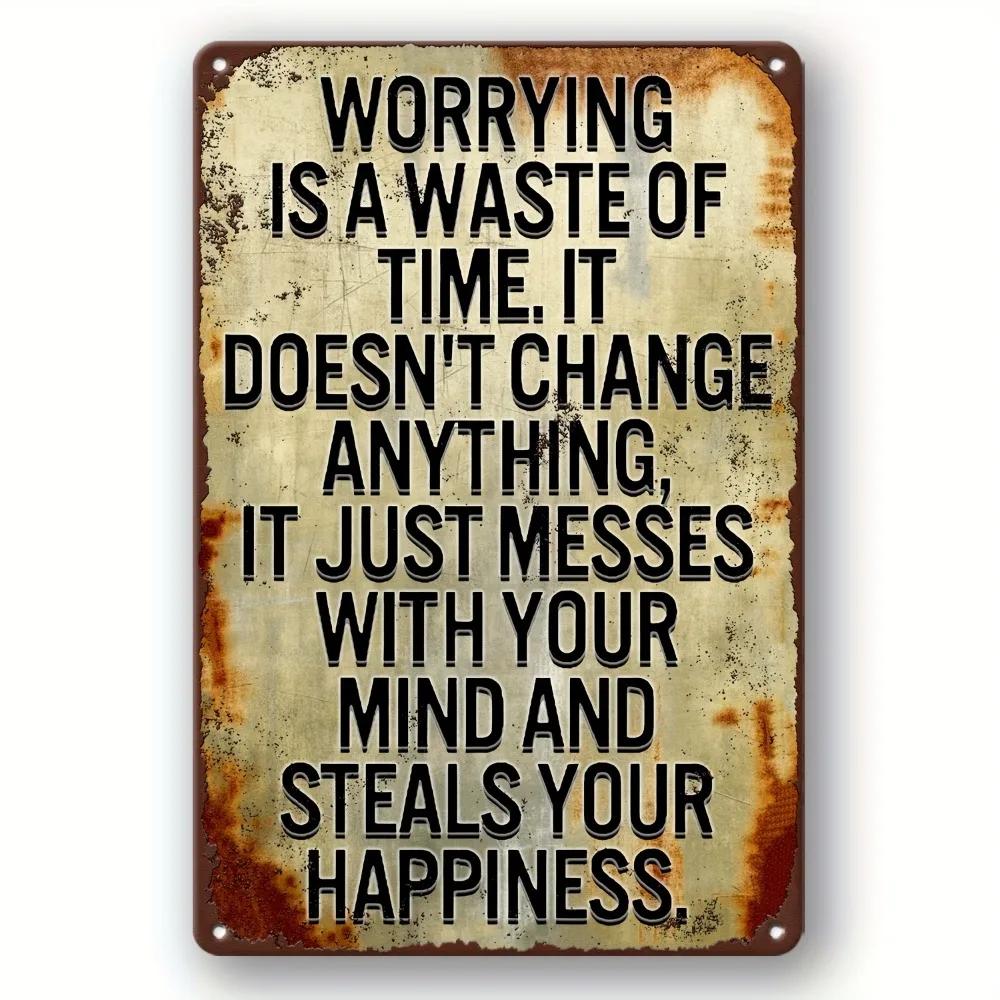 Vintage Iron Metal Sign - "Less Worry, Live More" Inspirational Quote, Easy-Mount Wall Decor for Home/Bar/Man Cave