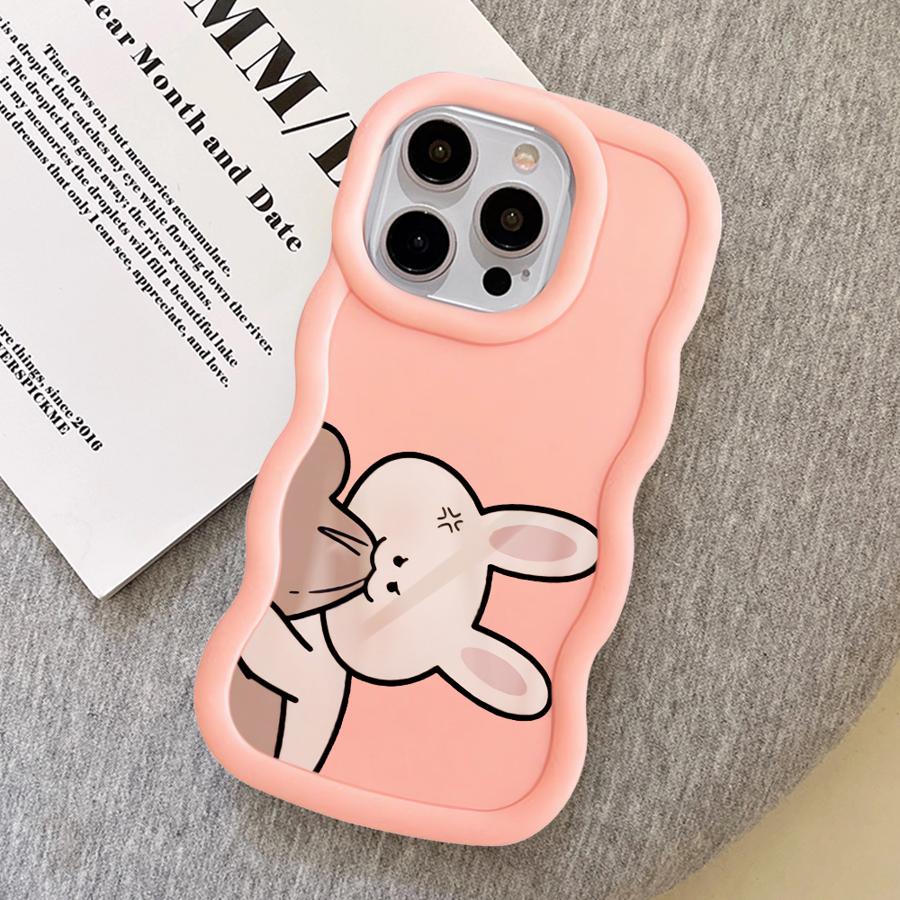 Couple Rabbits Bite Bear Soft Phone Cover Case for iPhone 16 Pro Max 8 14 13 12 11 15 Plus 17 Air XR
