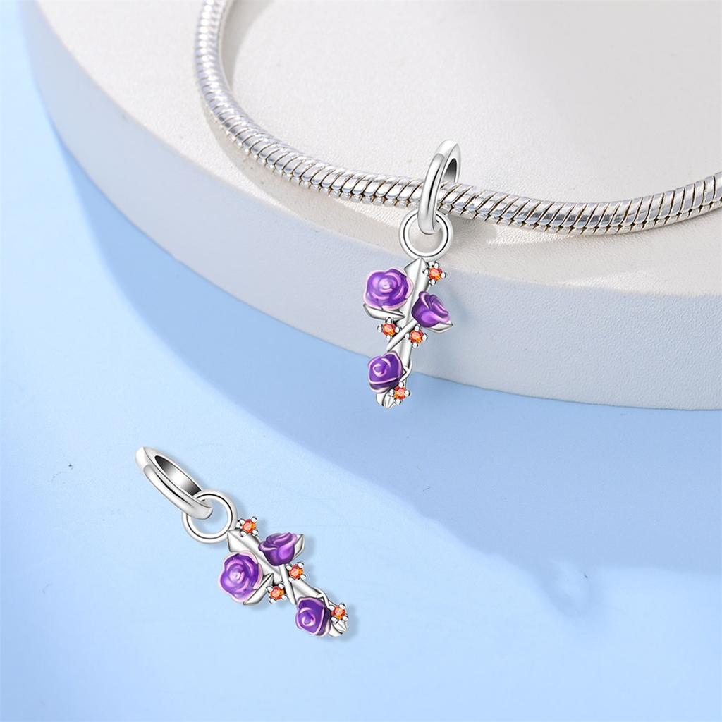 Charms Spring Floral Theme Romantic Natural Colorful Purple Beads Fit 925 Charms Bracelet Beads Jewelry Gifts for Women