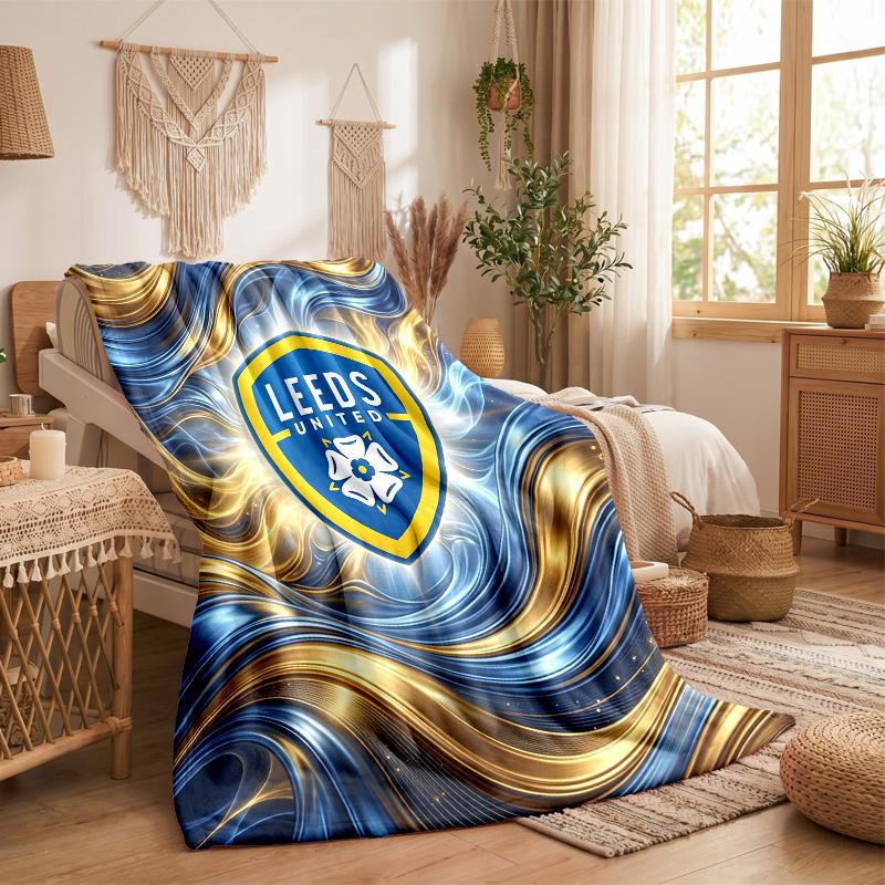 Leeds United Fotballtrykk Flanellteppe Mykt Varmt Sofa Seng Kastepledd For Hjemmekontor Soverom