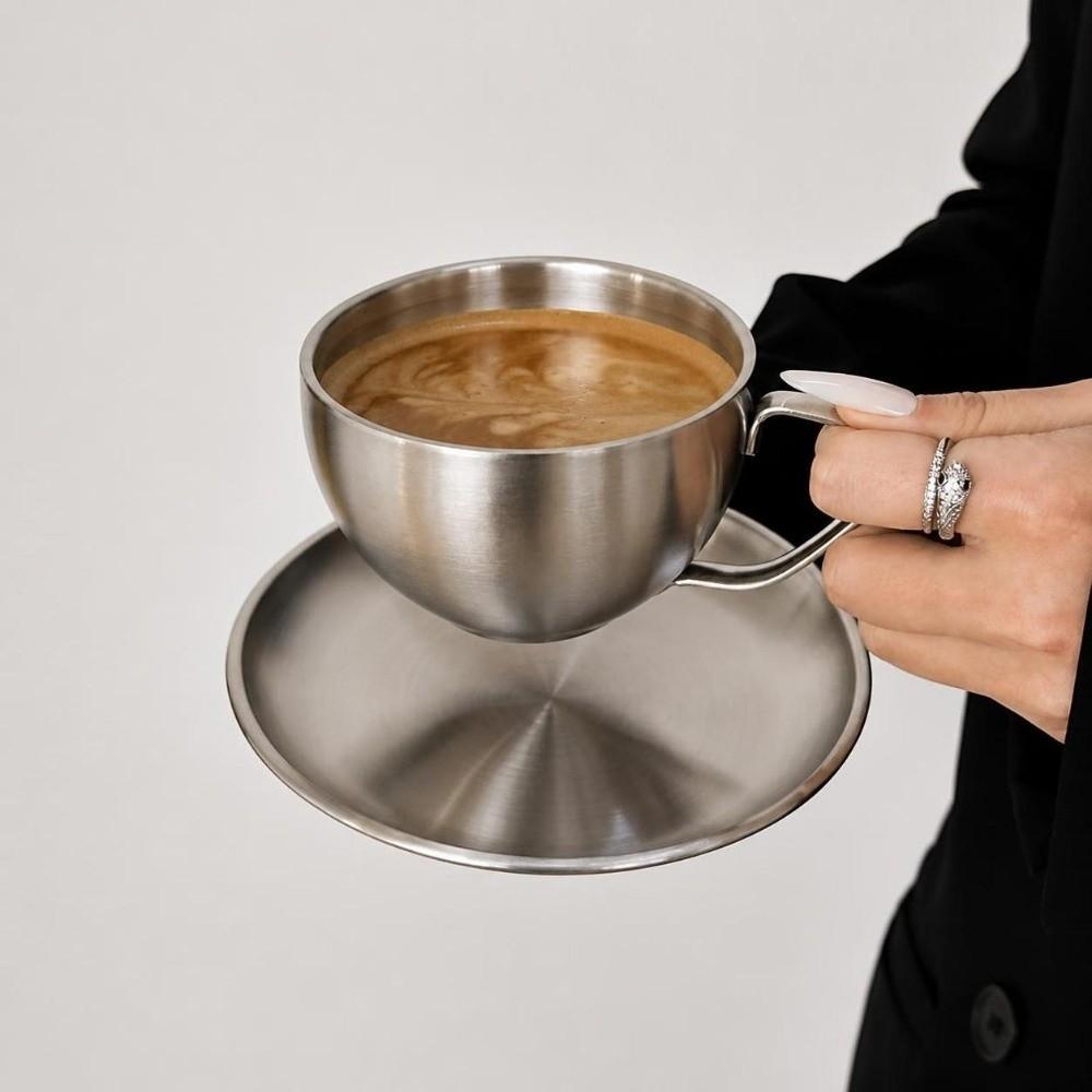 Heat Resistant Coffee Cup Set Stainless Steel Tea Mug Exquisite Coffee Mug Household Coffee
