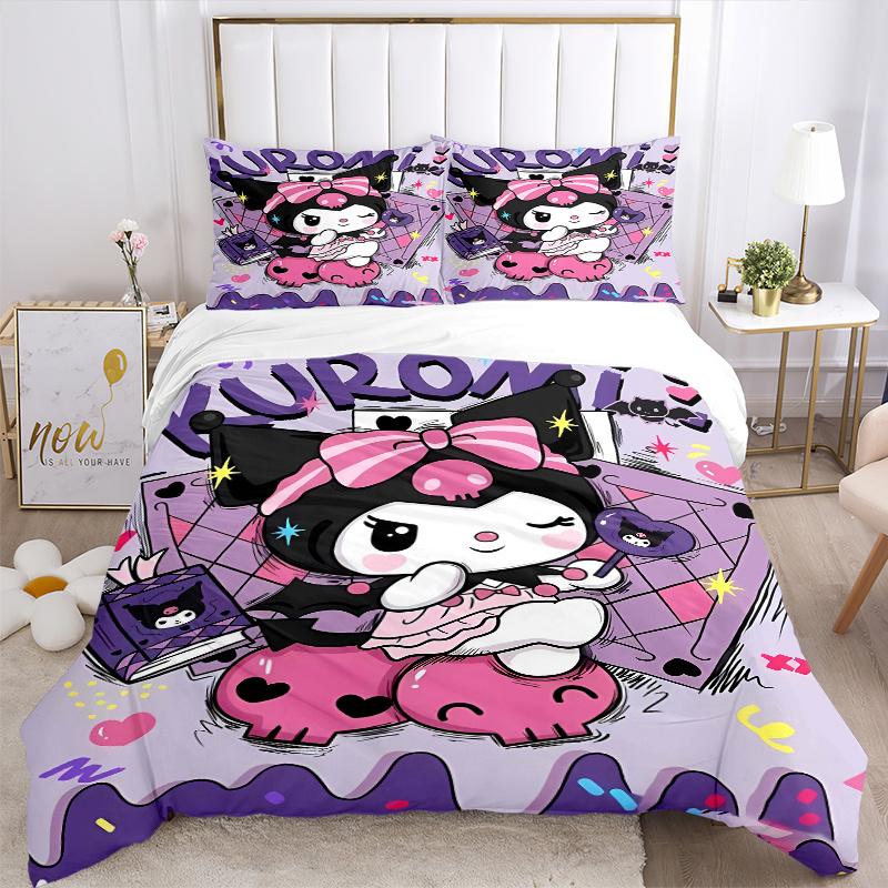 3pcs Pretty Kuromi Quilt Cover Set - Soft and Cozy Bedroom, Guest Room and Dorm Decorative Bedding 3-Piece Set 1 Quilt Cover + 2 Pillow Shams.W08