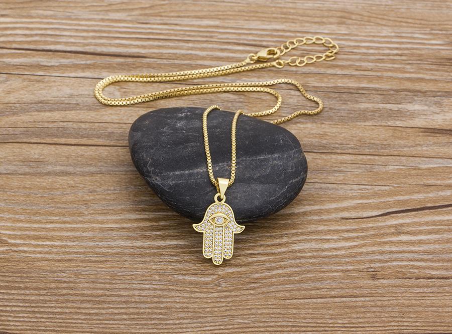 Women Men Hot Sale Hamsa Hand Necklace Gold Color AAA Zircon Evil Eye Pendant & Chain Hip Hop Turkish Lucky Jewelry Gifts