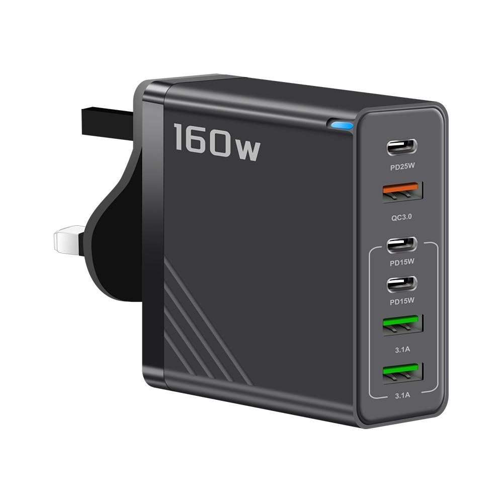 6 Anschlüsse 160W Ladestecker USB A+C Mehrfachanschluss-Ladegerät für iPhone/Xiaomi/Samsung