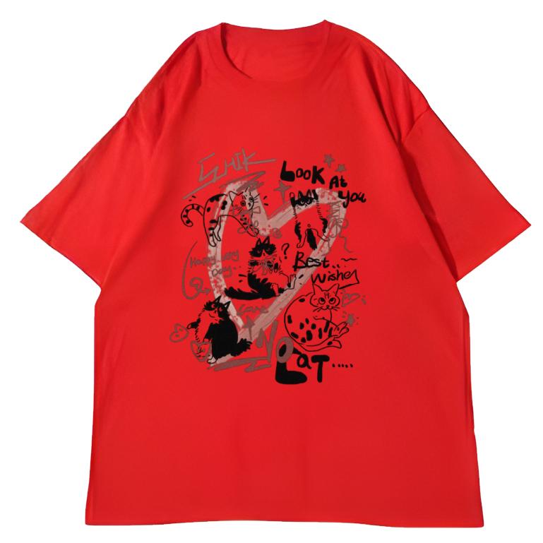 Adult and Children Love Heart Cat YK Pure Cotton TShirt Versatile Couple ParentChild Friends MultiColor Top