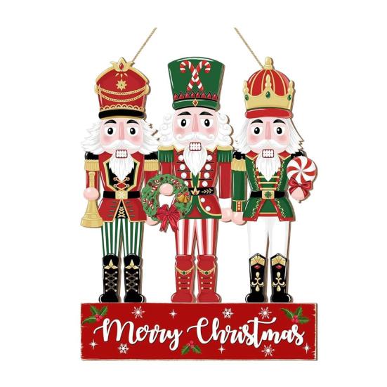1/2Pcs Christmas Soldier Hanging Sign Farmhouse Rustic Wooden Soldier Round Sign Indoor Outdoor Merry Xmas Door Hanger Wall Hanging Decoration