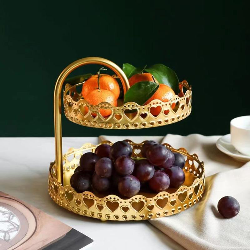Nordische Schmiedeeisen Doppelschichtige Obstplatte Gebäckschale Organizer Süßigkeitenteller Wohnzimmer Schreibtischornamente Heimdekoration