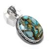 Natural Copper Amazonite Gemstone 925 Steling Silver Jewelry Pendant 2.05" w6I51