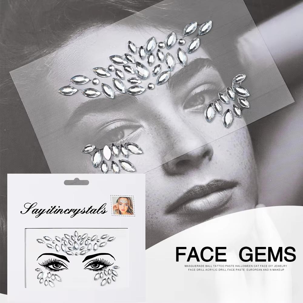 Eco-Friendly Fashion 3D Mermaid Face Gem Crystal Rhinestone Temporary Tattoo Stickers Shiny Glitter for Festival Prom Party