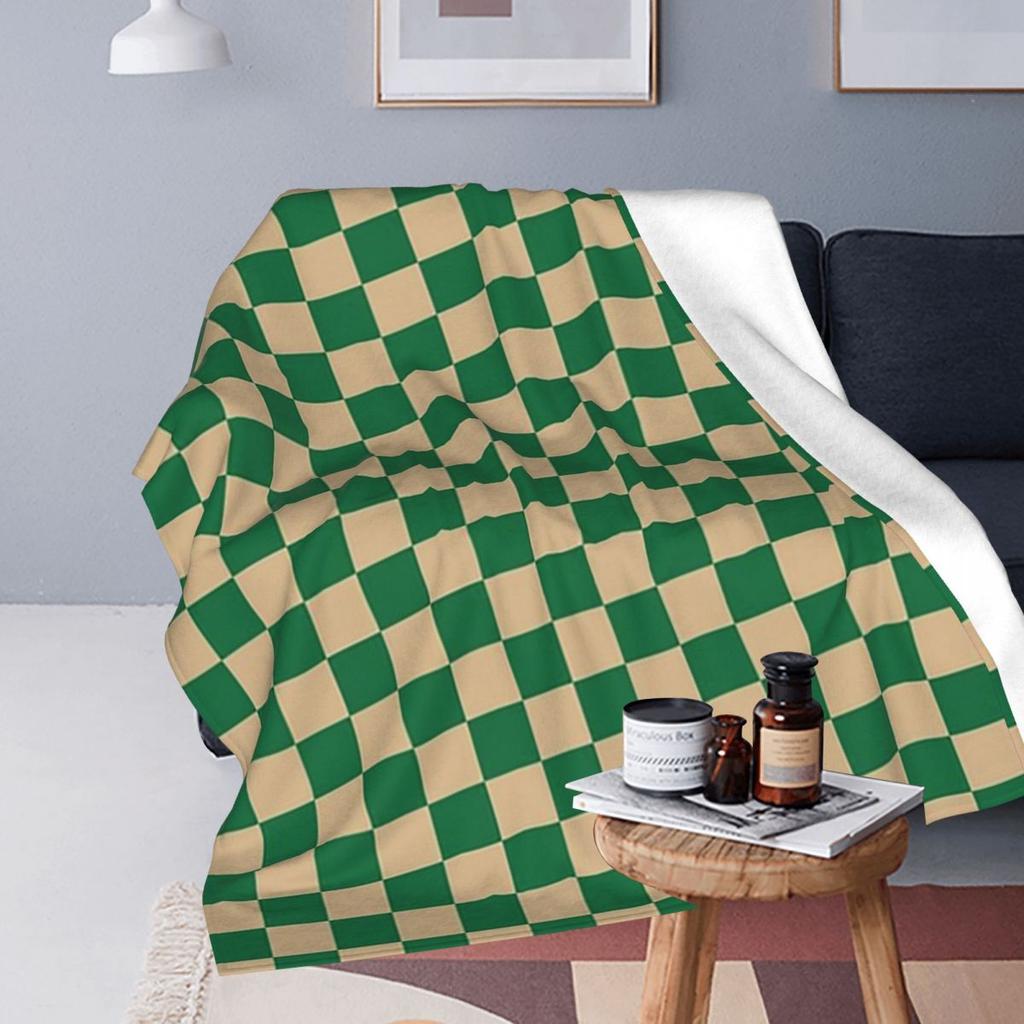 Tan Brown And Green Checkerboard Blankets Flannel Sofa Throw Blanket Portable for Couch Bedding Outdoor Throws Bedspread Quilt
