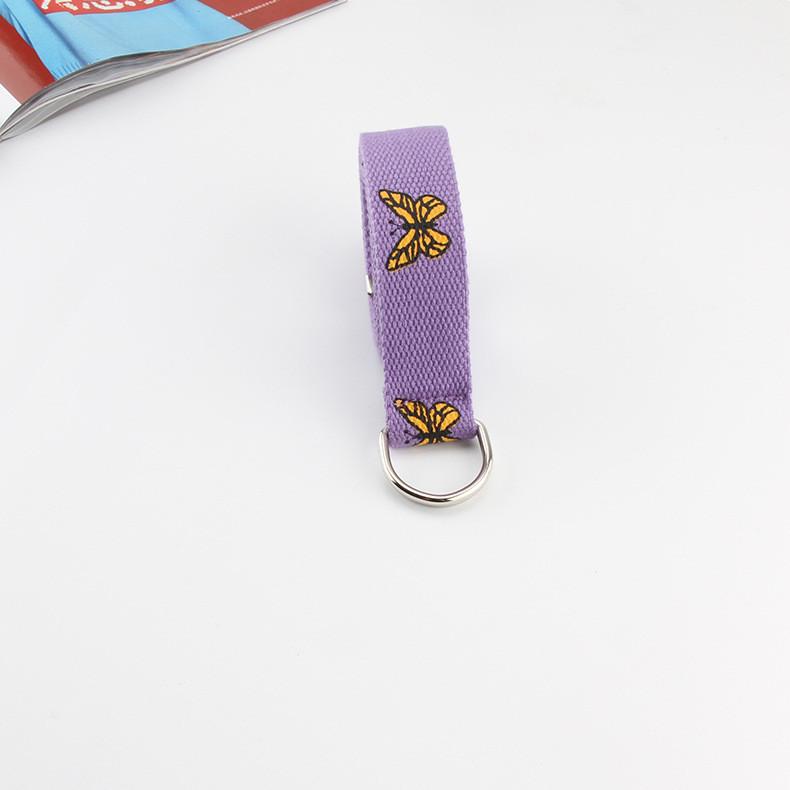 

Canvas Waist Belt For Adults With Butterfly Print Double Ring Buckle Casual Hip Hop Style Purple