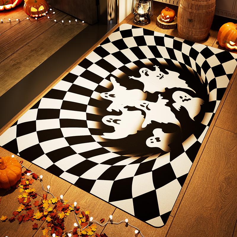 

Коврик для входа в шахматном порядке, хэллоуинский, уличный, дверной, забавный, коврик для ног, устойчивый к грязи, кристальный бархат, нескользящий коврик 40x60cm
