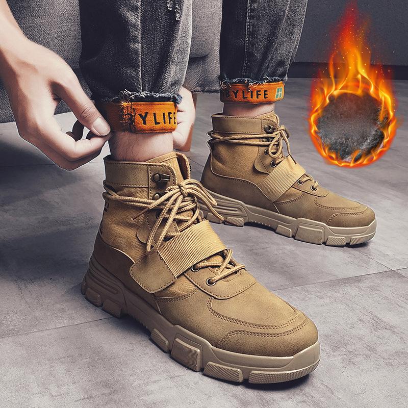 Buy New Autumn and Winter Men's Warm Leather Boots Plus Velvet Thick