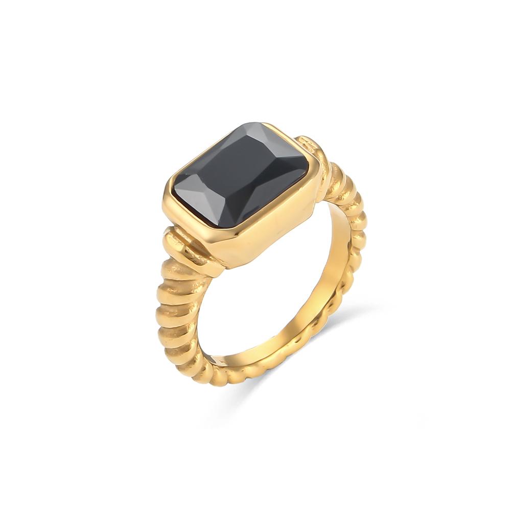 E.B.belle Christmas Jewelry Luxury Texture Engraved Side Rectangle 3A Zircon Stone Rings For Women Stainless Steel Gold Gem Ring