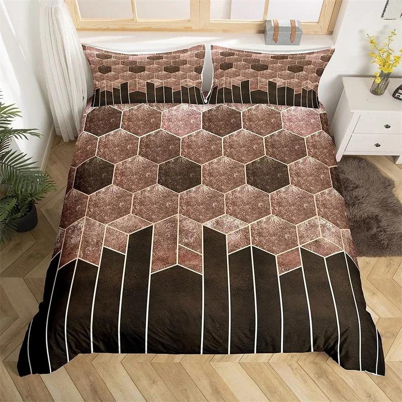 Geometric Bedding Set Marble Print King Duvet Cover Microfiber Modern Design Comforter Cover Single Queen For Kids Teen Adults