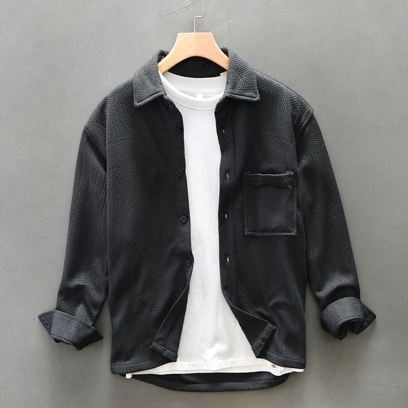 2025 New Knitted Long-Sleeved Shirt for Men, Thickened, Loose, Casual, Soft, Japanese Retro Workwear Shirt Jacket