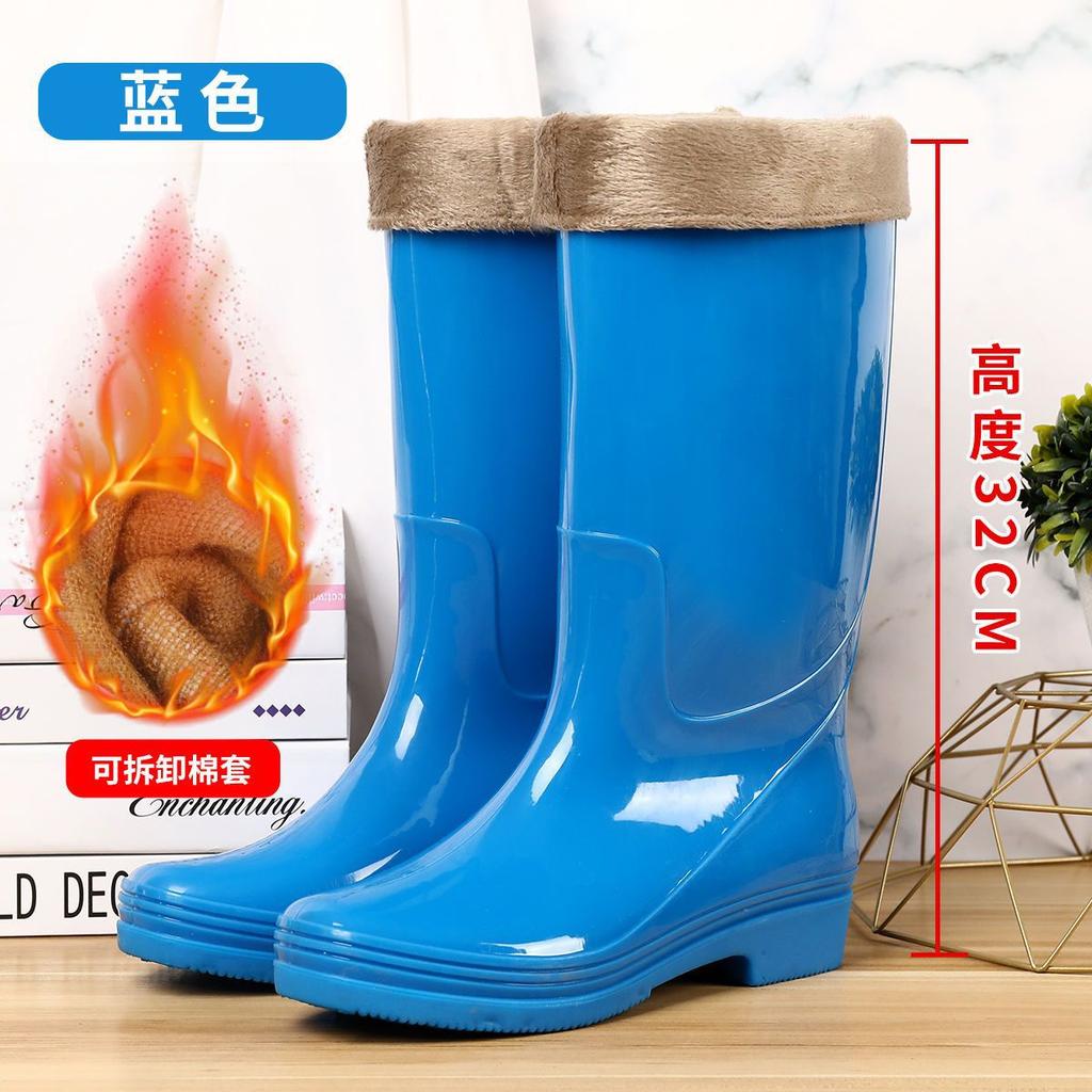 Shoes women's high tube fashion non-slip rain shoes medium tube wear-resistant anti-shoe long tube rain boots velvet thermal short boots