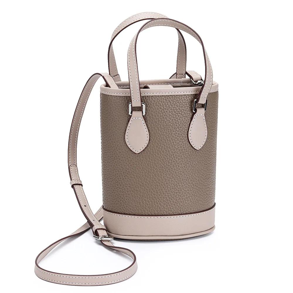 Luxury Women Cross Body Bags Trendy Genuine Cow Leather Lunch Bag Bucket Bag Food Basket Amazon Picnic Handbag Soft Top-handle