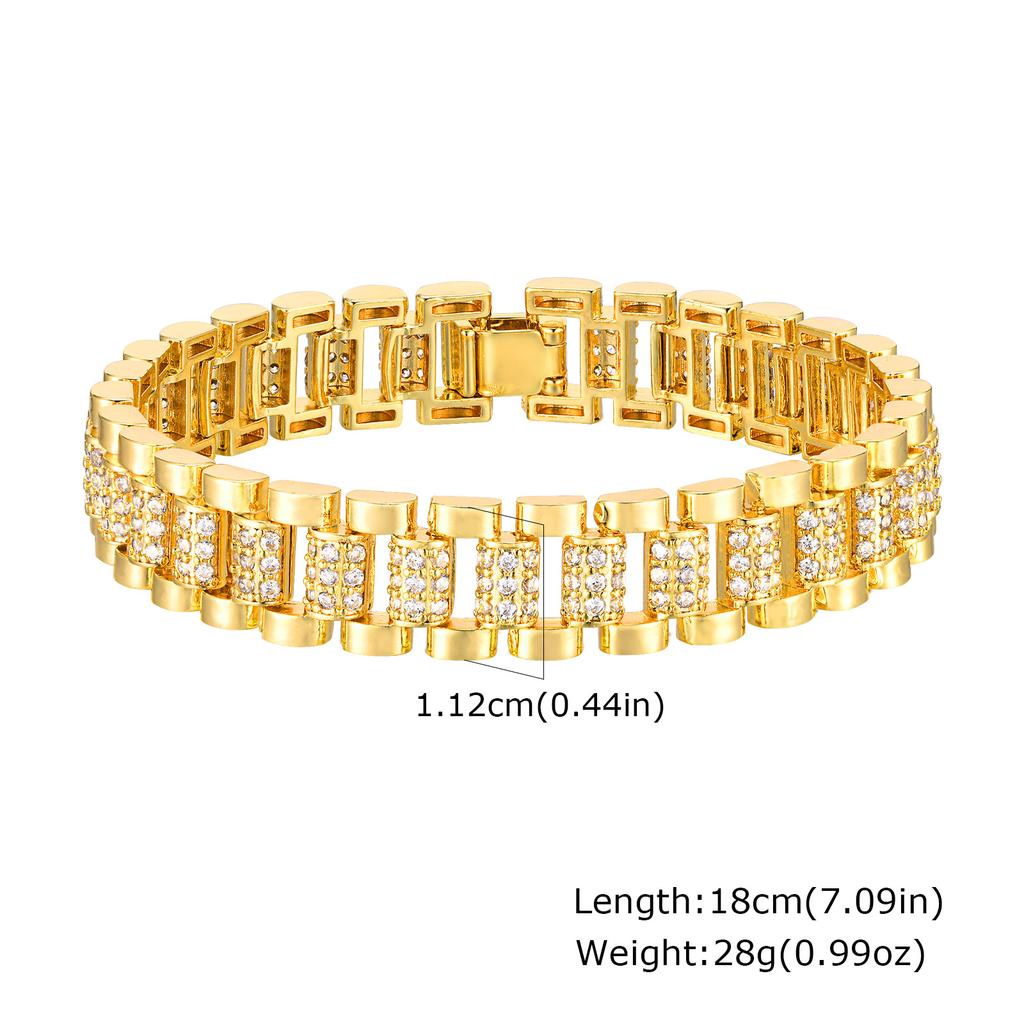 Vergoldetes Zirkonia Gliederketten Armband, Metallketten Uhrenarmband Stapelbares Armband, Modischer Charm Schmuck für Damen Geschenk