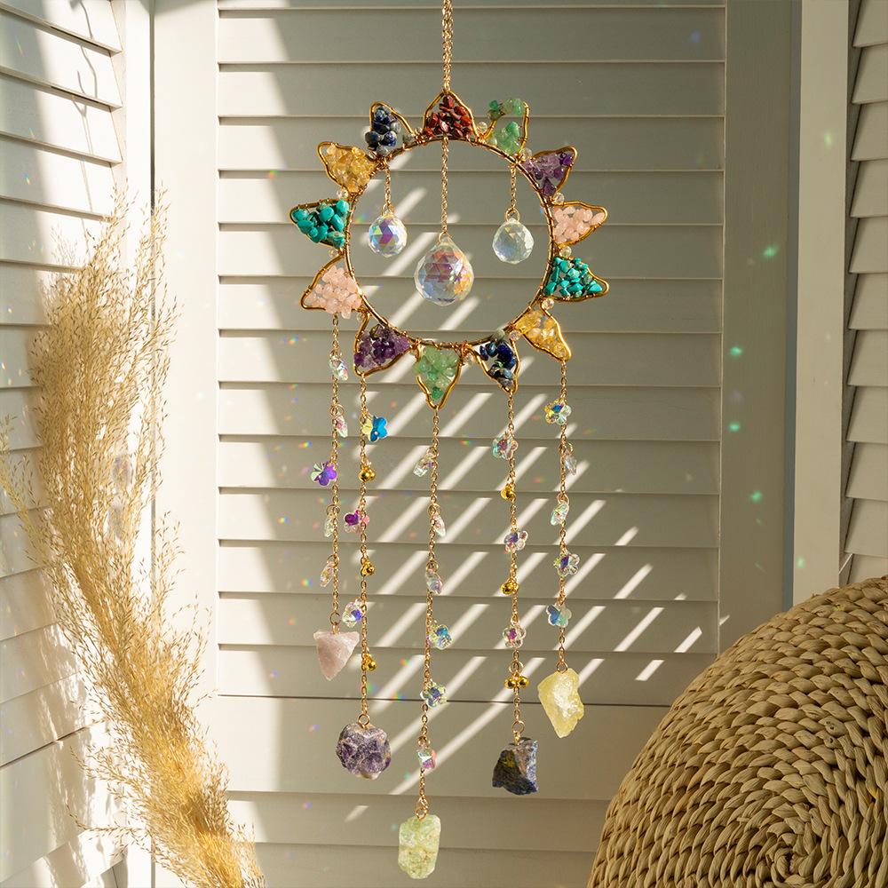 Hot Selling Natural Healing Dream Catcher Tree Life Crystal Stones Hand-Woven Craft Wind Chime for Decoration