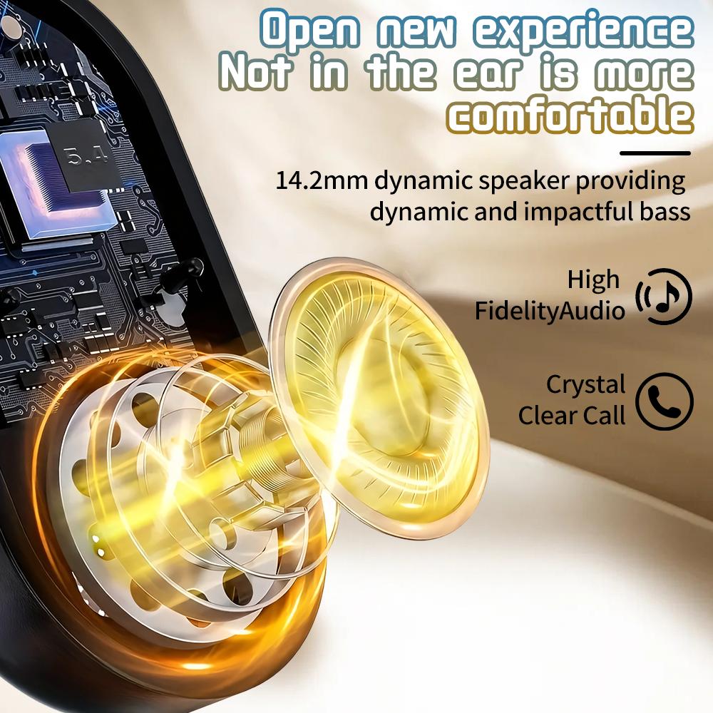 True Wireless Open-Ear Bluetooth Earbuds 5.4 TWS – 360° Surround Sound, All-Day Comfort, Sports Fit, Clear ENC Calls