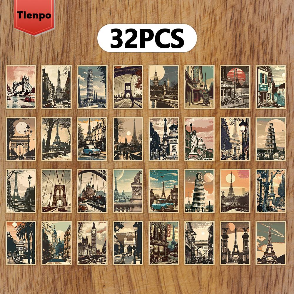 

32 шт. Коллекционная винтажная открытка в старинном стиле для путешествий 4x5,7 дюйма Винтажная архитектурная открытка, Открытка