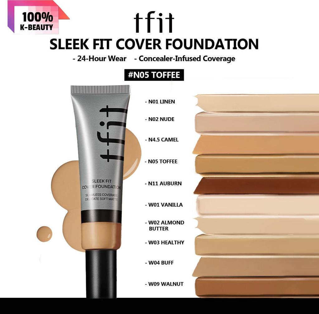 TFIT SCHLANKE PASSFORM ABDECKENDE FOUNDATION 30g N01/N02/N4.5/N05/N11, Glatte Matte Textur, Langanhaltendes Basis-Make-up, Koreanische Kosmetik, Koreanisches Make-up