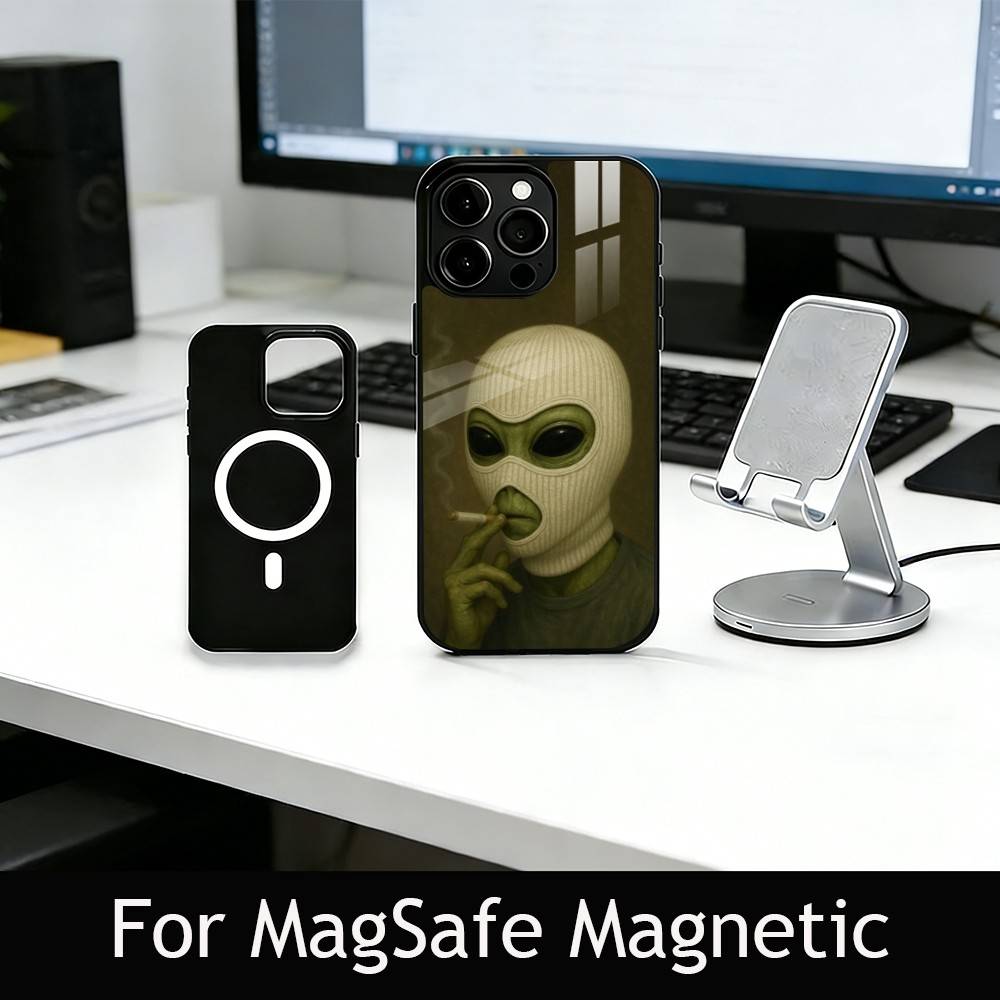 F-Funny A-Alien Phone Case For iPhone17,16,15,14,13,12,11 Plus,Pro Magnetic For Magsafe Wireless Charging