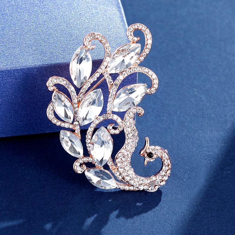 Korean Blue Crystal Phoenix Brooch: Women's Alloy Rhinestone Pin Accessory